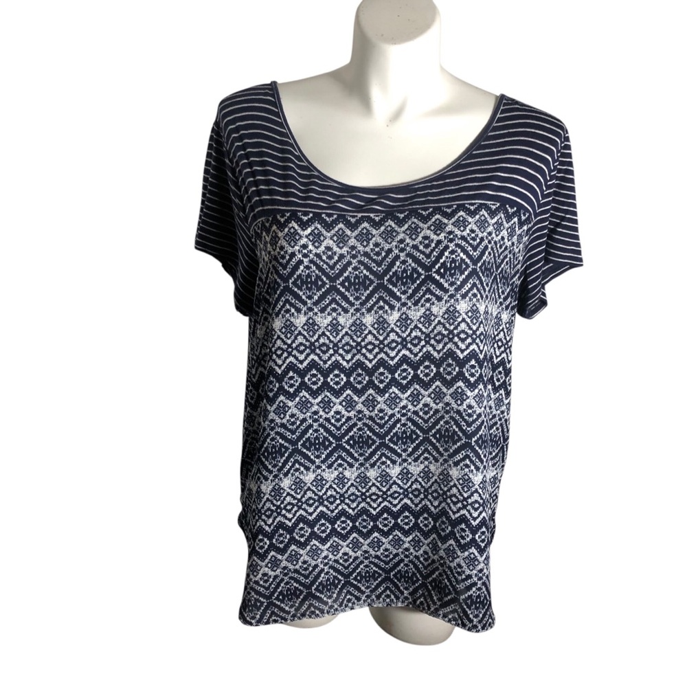 Honey & Lave blue/white shirt sleeve top Sz 2X